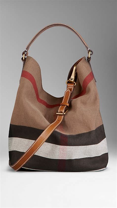 burberry checked canvas hobo bag|Burberry bags sale outlet.